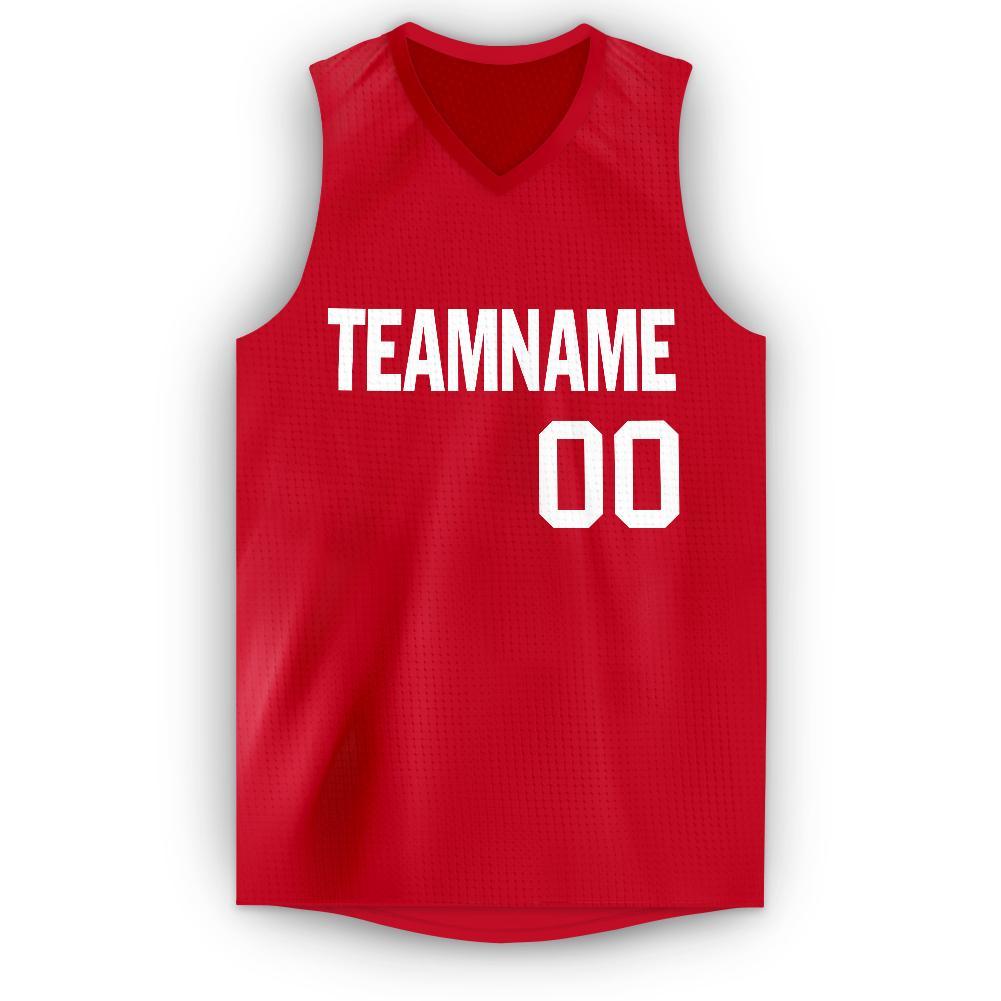 Custom Red White V-Neck Basketball Jersey view 5