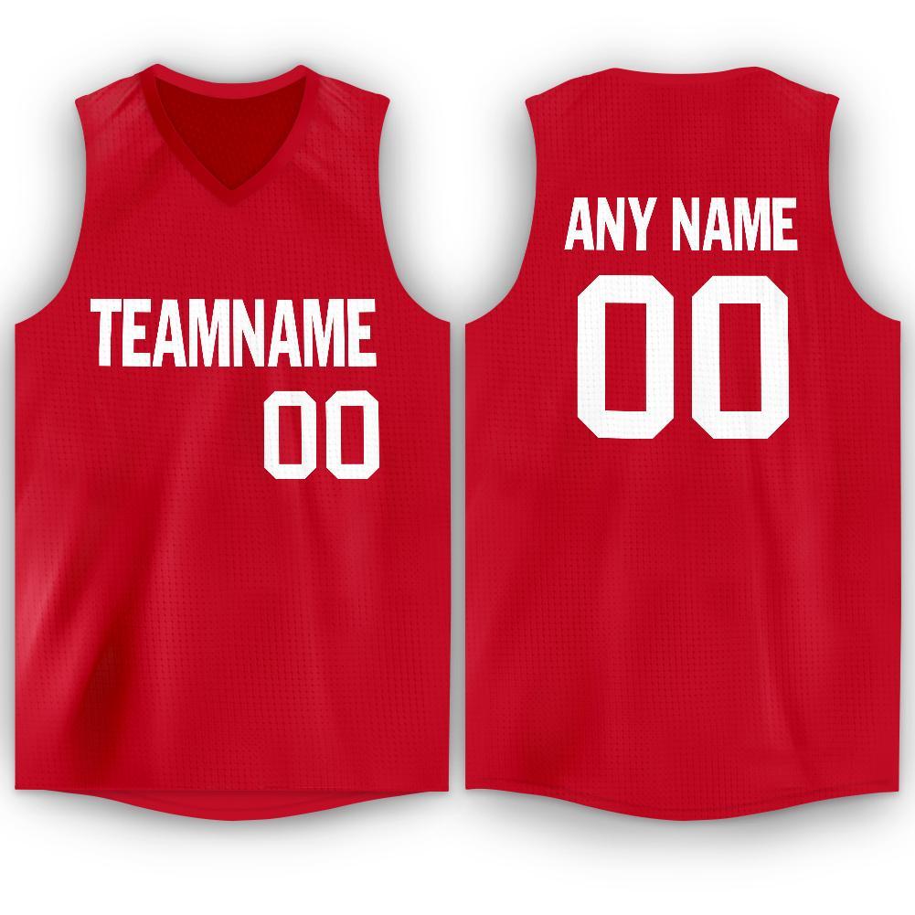Custom Red White V-Neck Basketball Jersey - Main View