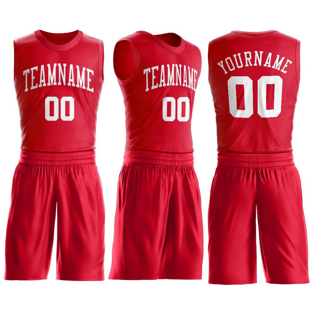 Custom Red White Round Neck Basketball Uniform Jersey view 2