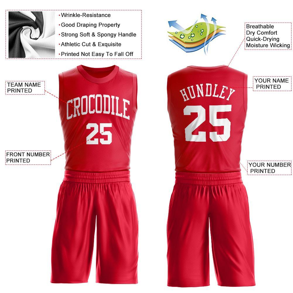 Custom Red White Round Neck Basketball Uniform Jersey view 3