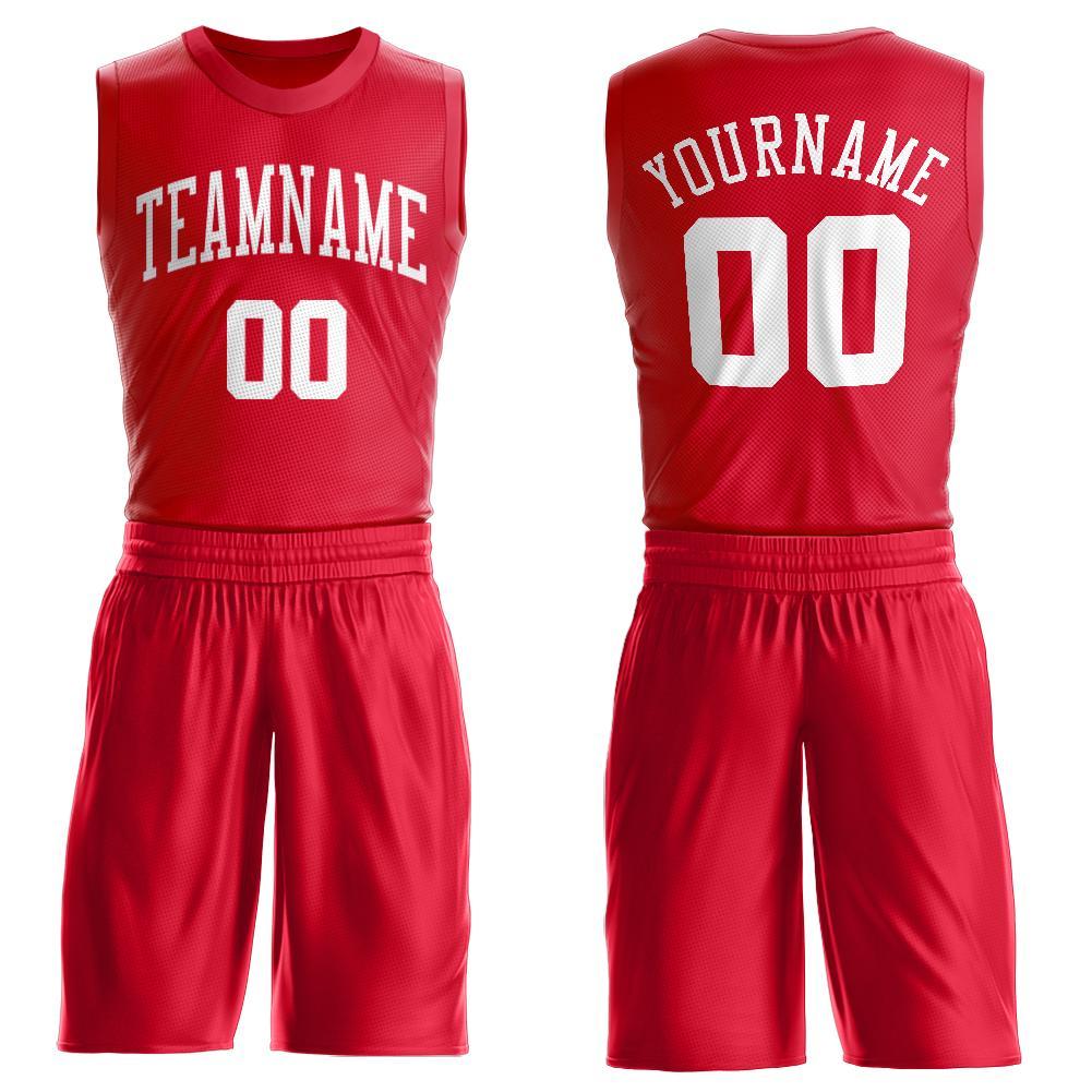 Custom Red White Round Neck Basketball Uniform Jersey - Main View