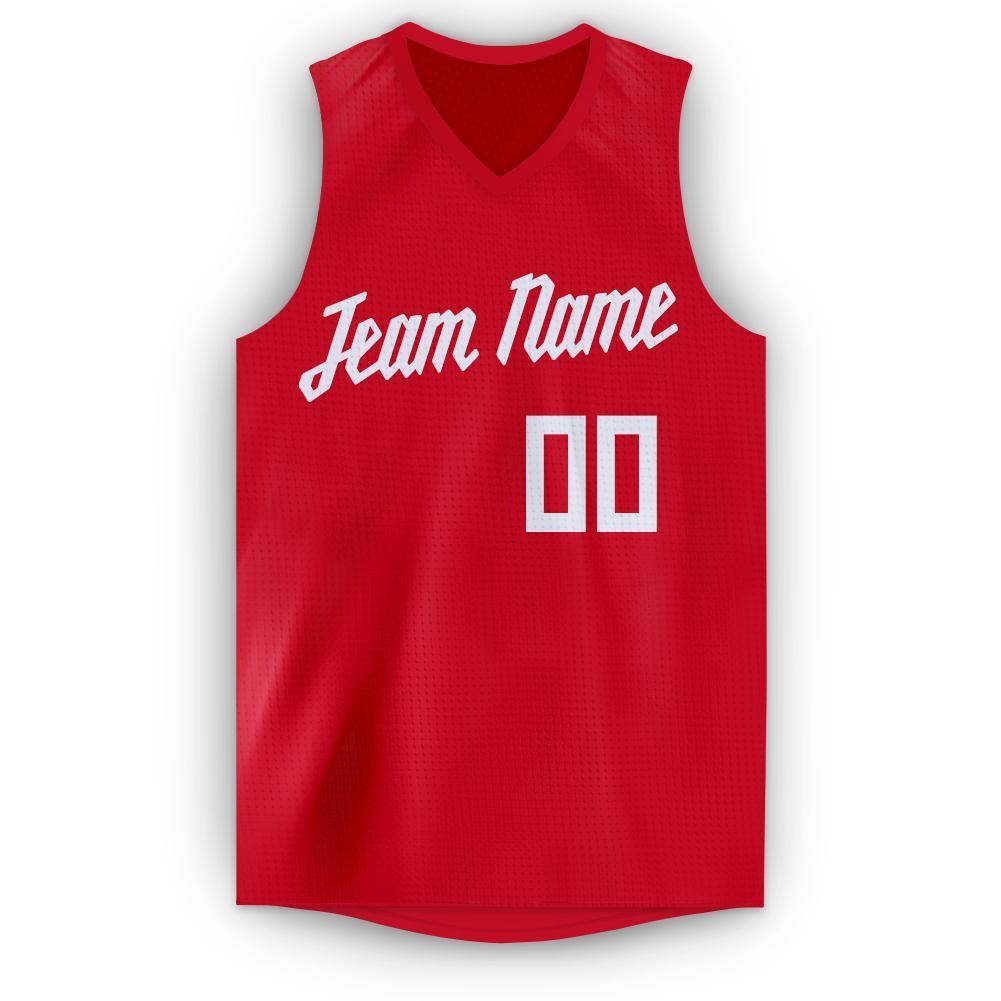 Custom Red White V-Neck Basketball Jersey view 5