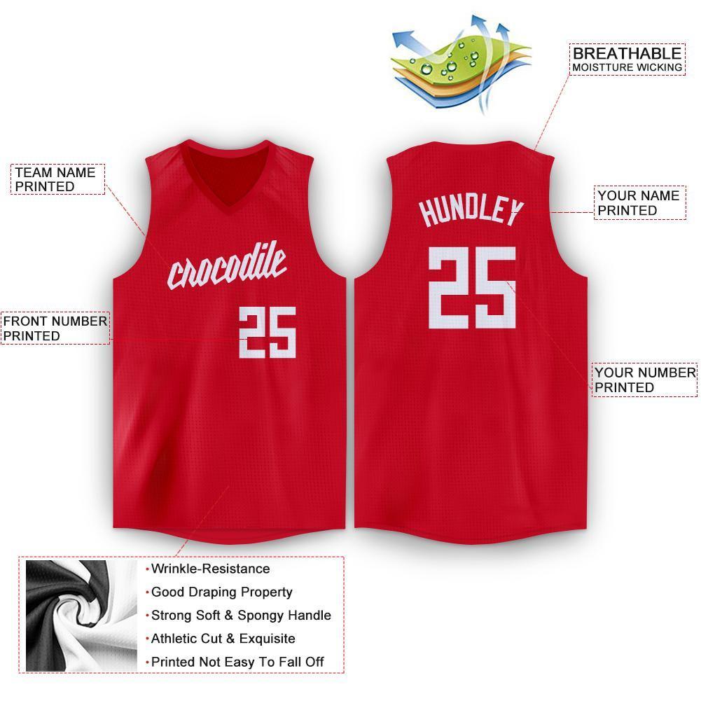 Custom Red White V-Neck Basketball Jersey view 2