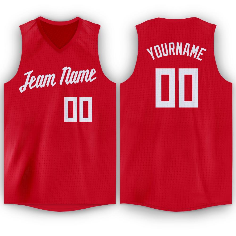 Custom Red White V-Neck Basketball Jersey - Main View