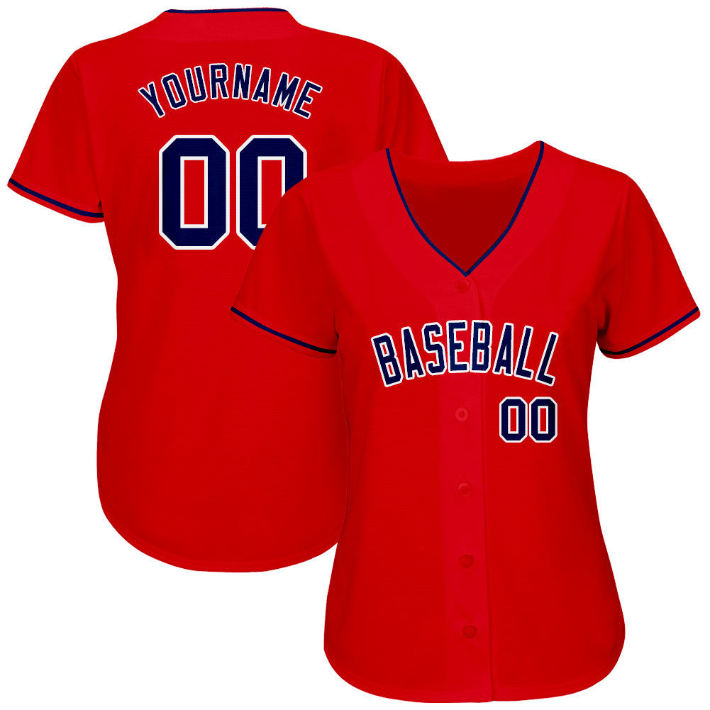 Custom Red Navy-White Authentic Baseball Jersey view 2