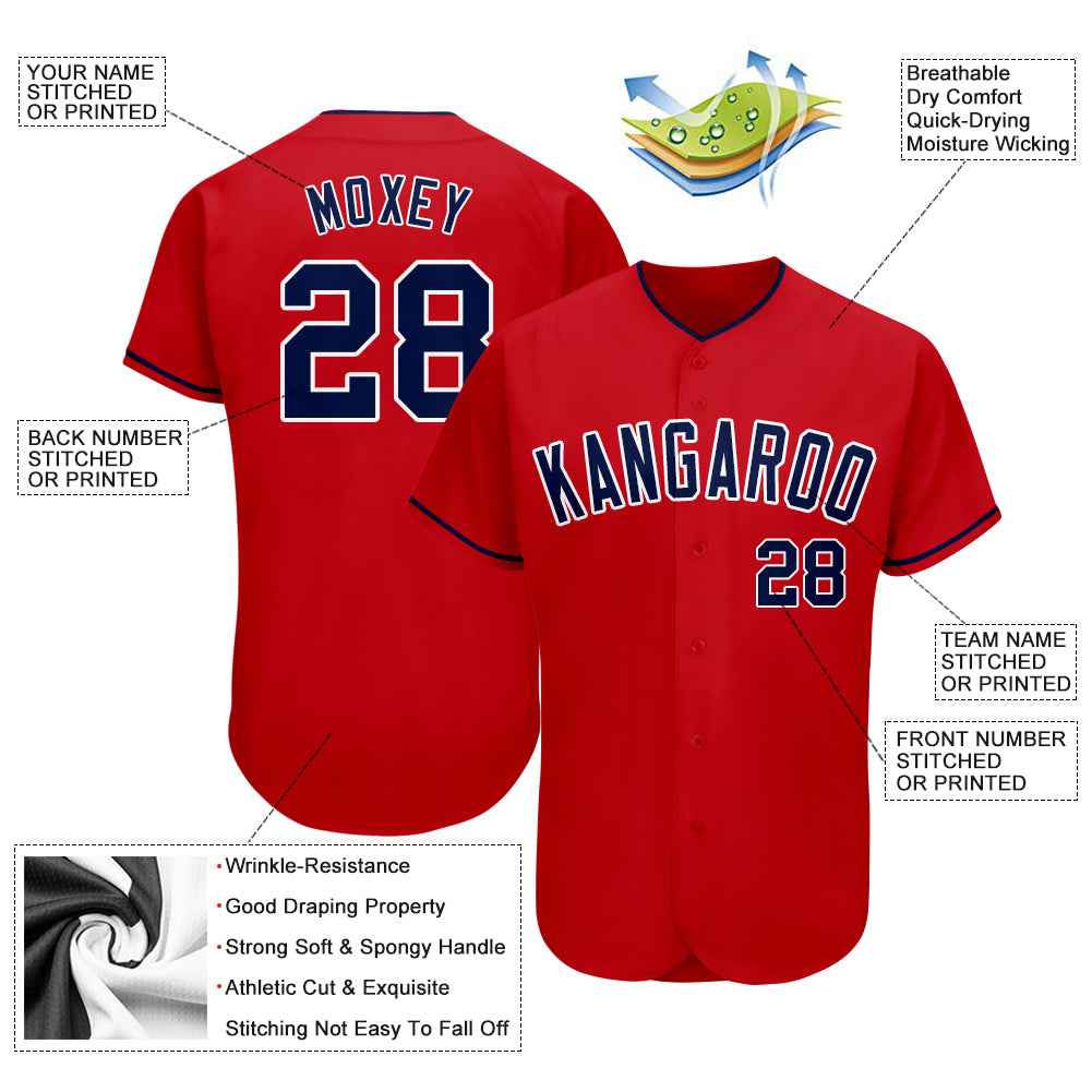 Custom Red Navy-White Authentic Baseball Jersey view 3