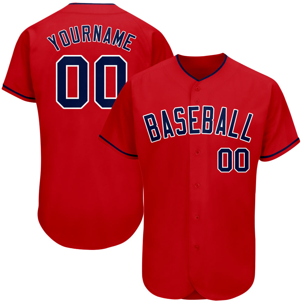Custom Red Navy-White Authentic Baseball Jersey - Main View