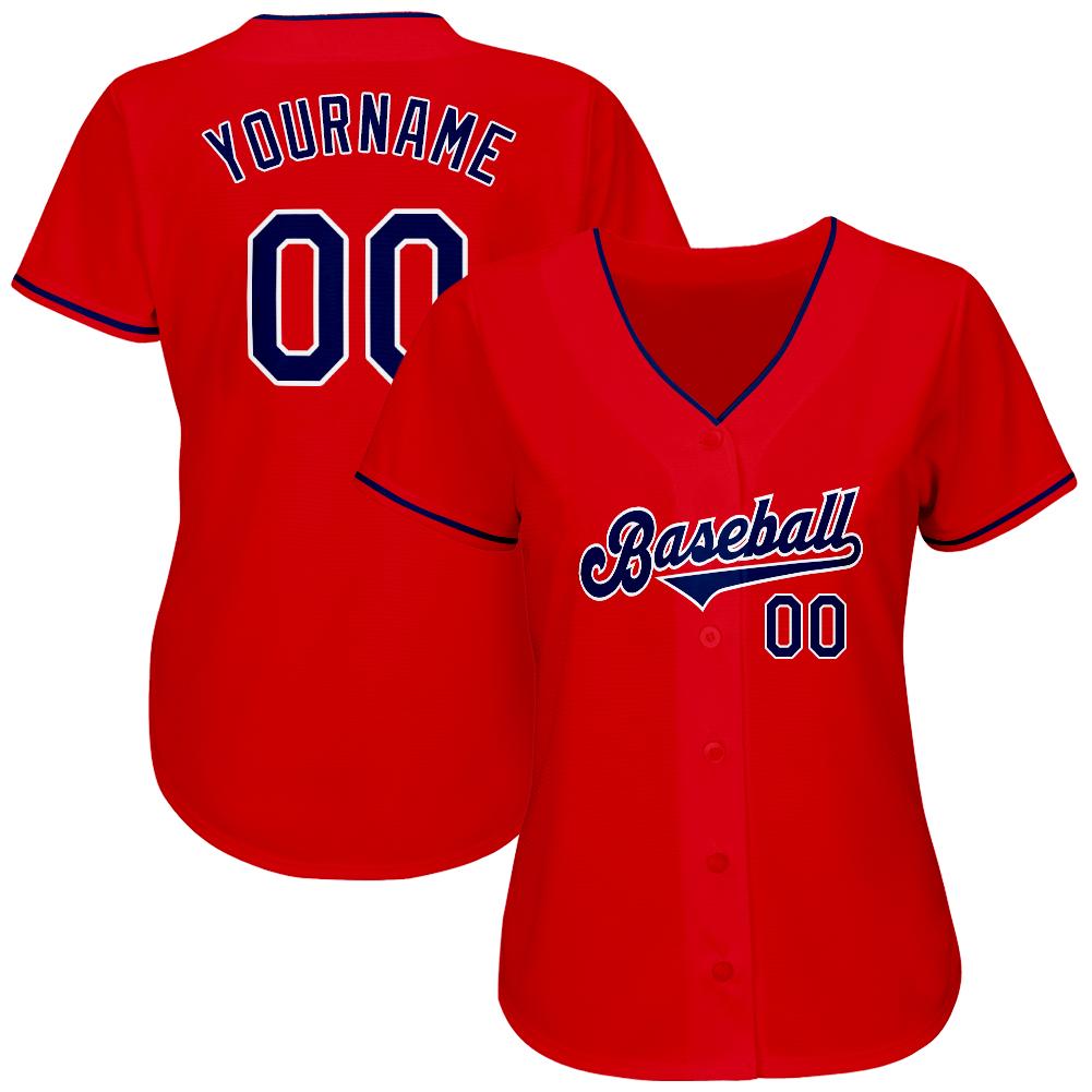 Custom Red Navy-White Authentic Baseball Jersey view 2