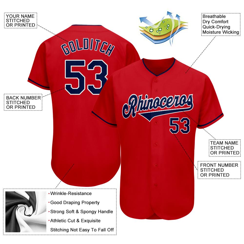 Custom Red Navy-White Authentic Baseball Jersey view 3