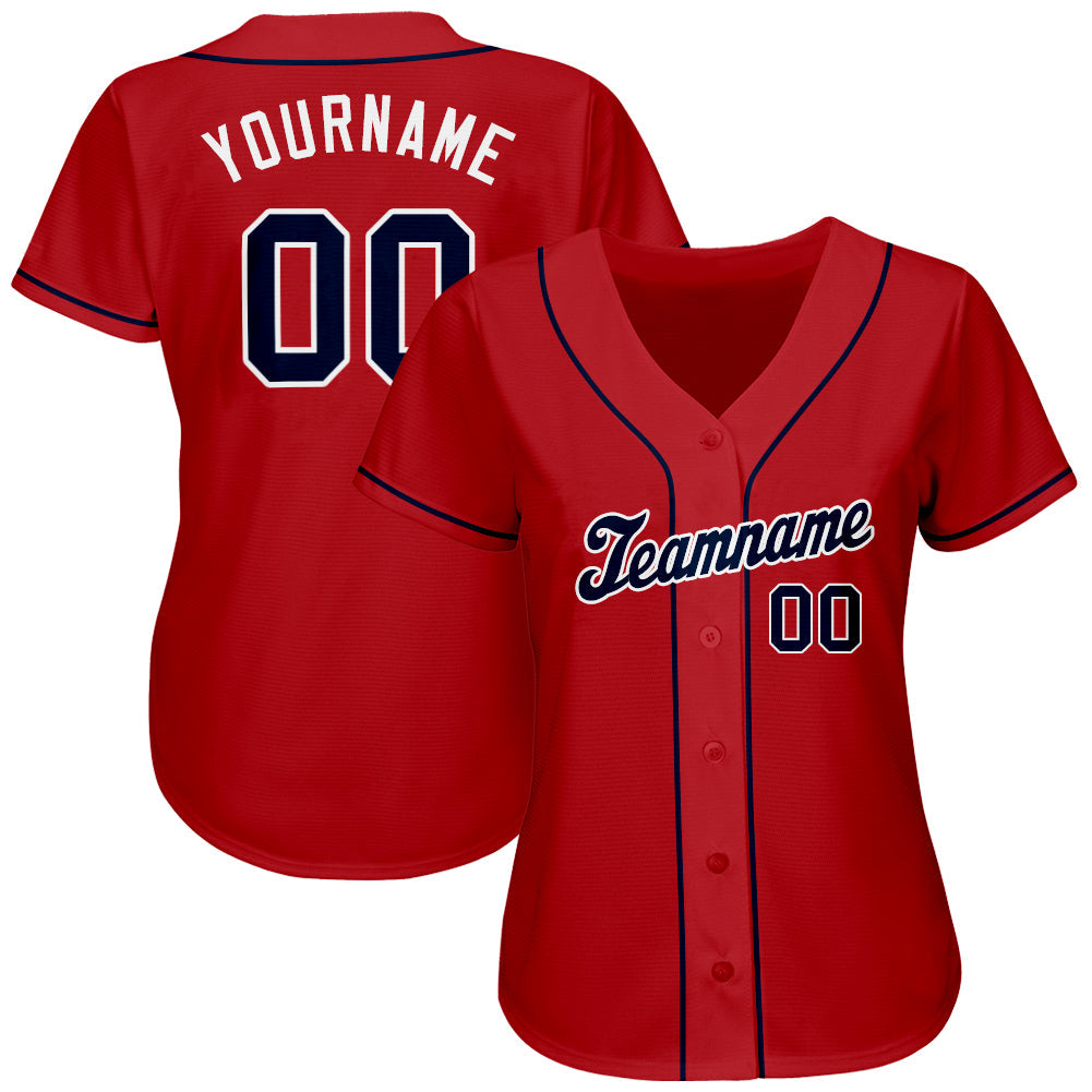 Custom Red Navy-White Authentic Baseball Jersey view 2