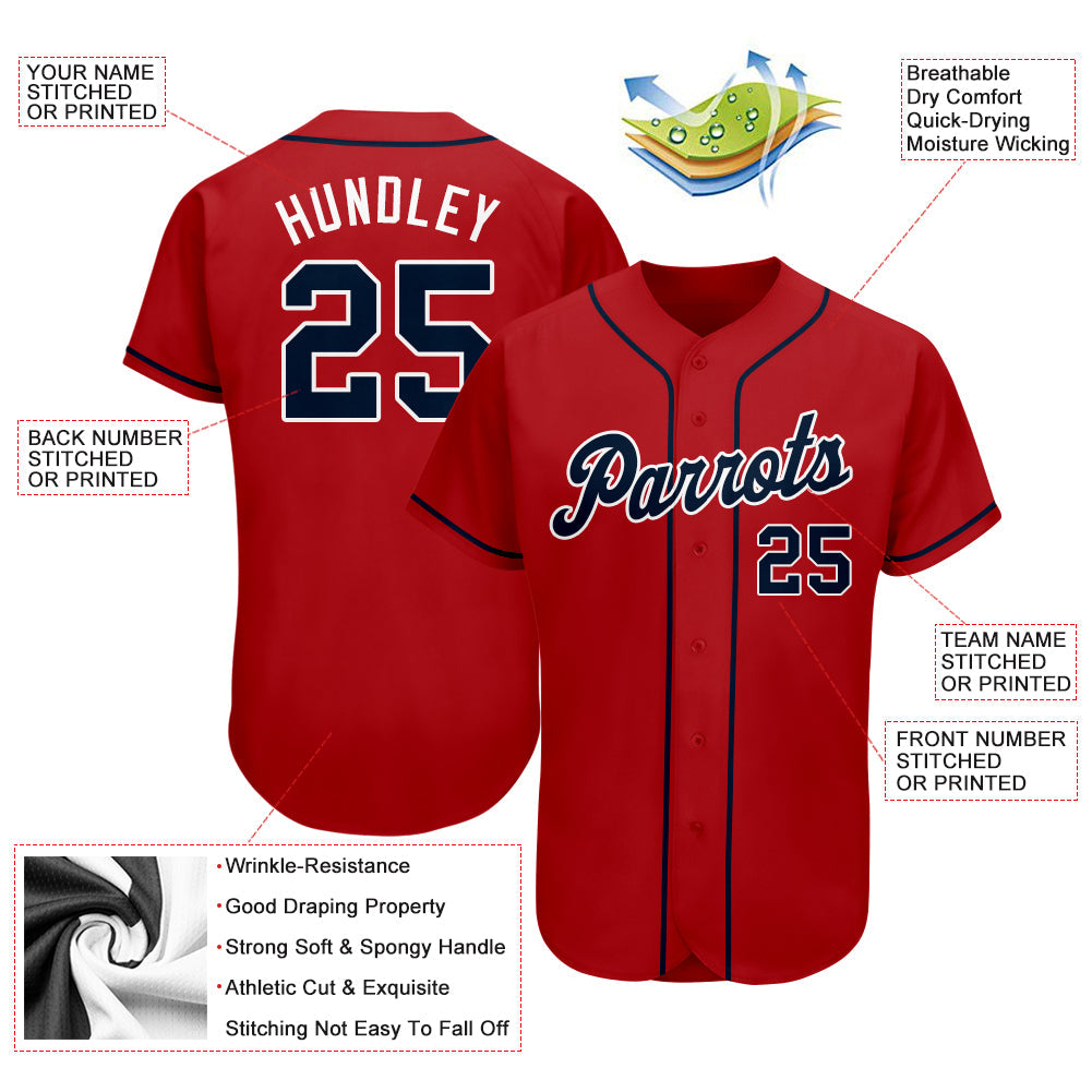 Custom Red Navy-White Authentic Baseball Jersey view 3