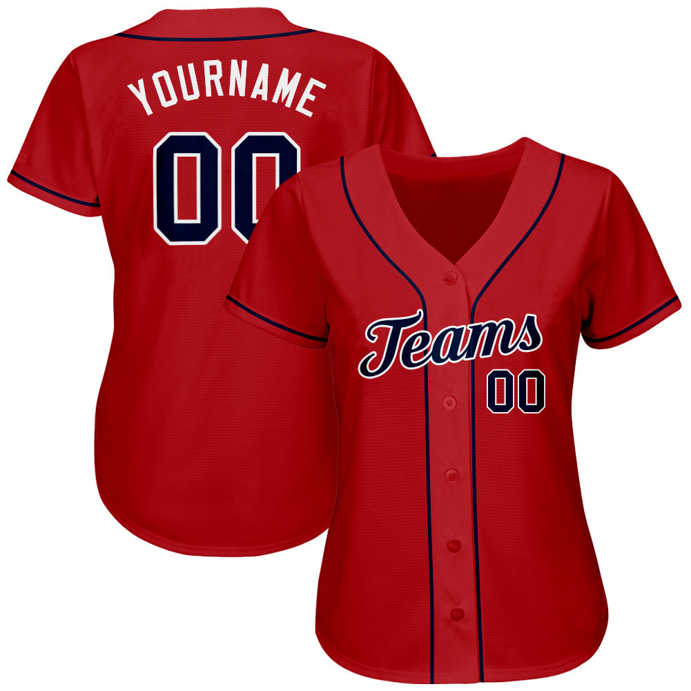Custom Red Navy-White Authentic Baseball Jersey view 2