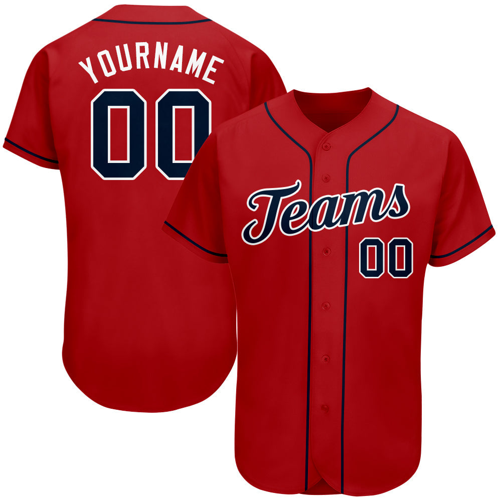 Custom Red Navy-White Authentic Baseball Jersey - Main View
