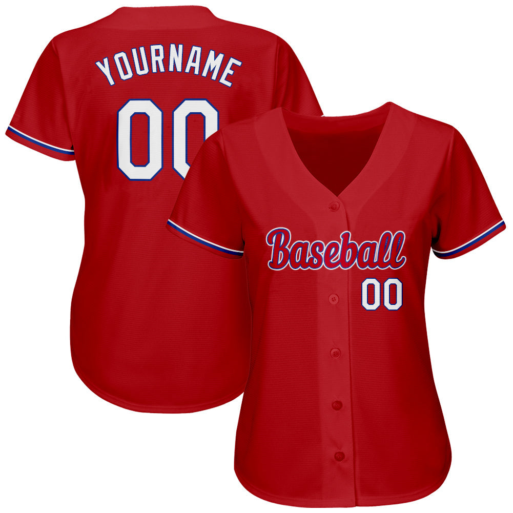 Custom Red White-Royal Authentic Baseball Jersey view 2