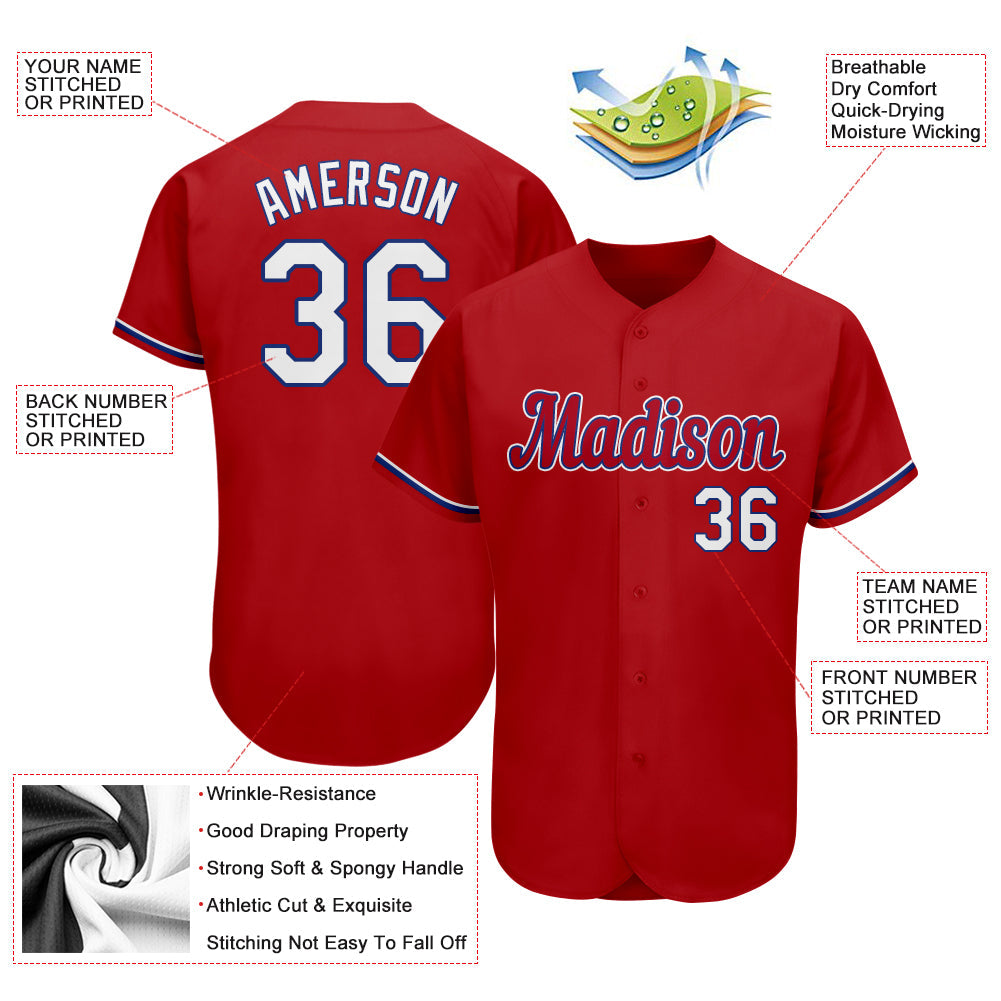 Custom Red White-Royal Authentic Baseball Jersey view 3
