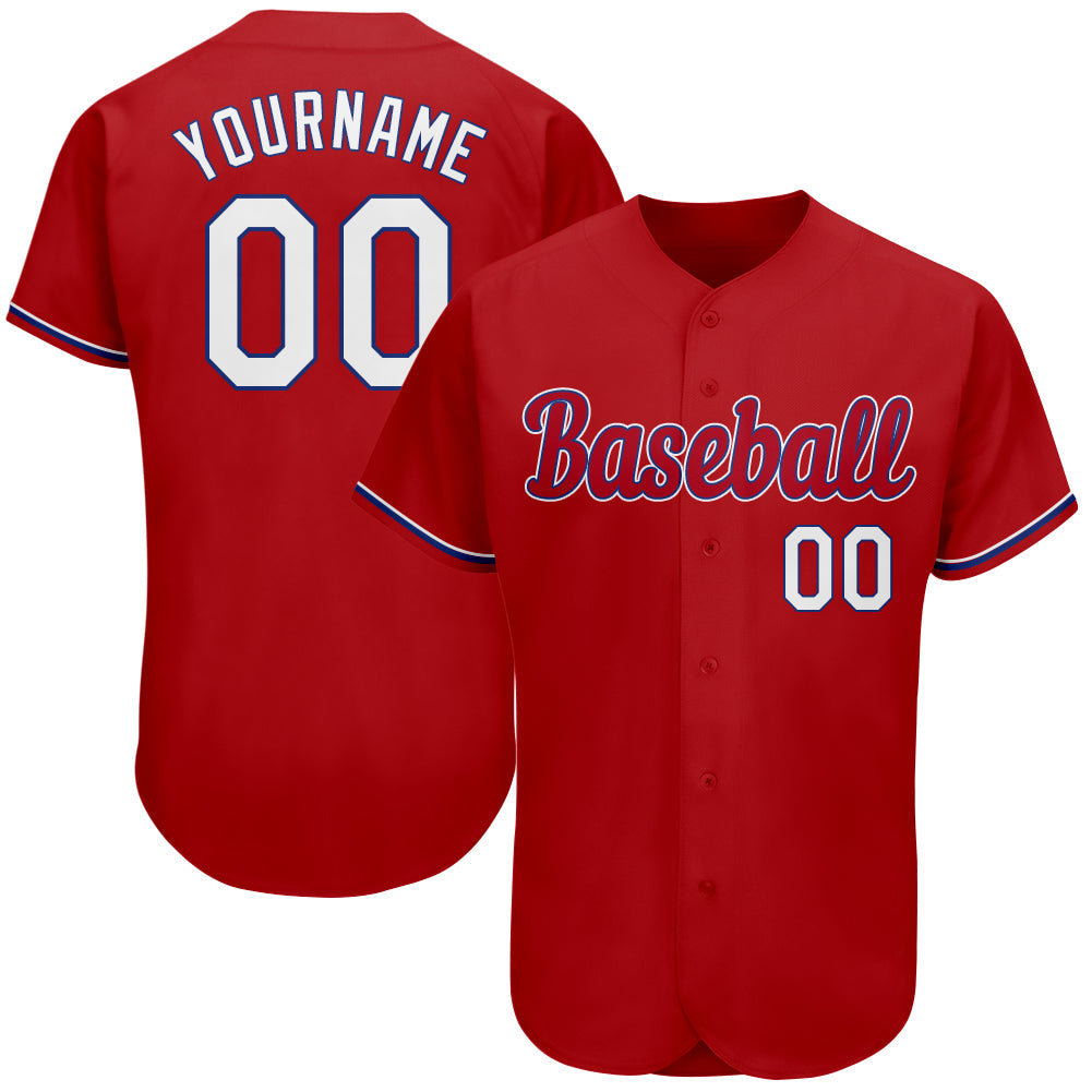 Custom Red White-Royal Authentic Baseball Jersey - Main View