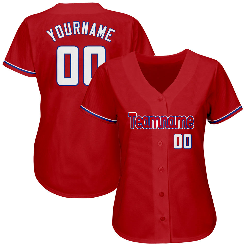Custom Red White-Royal Authentic Baseball Jersey view 2