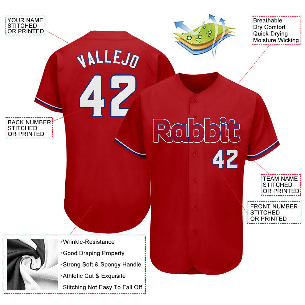 Custom Red White-Royal Authentic Baseball Jersey view 3