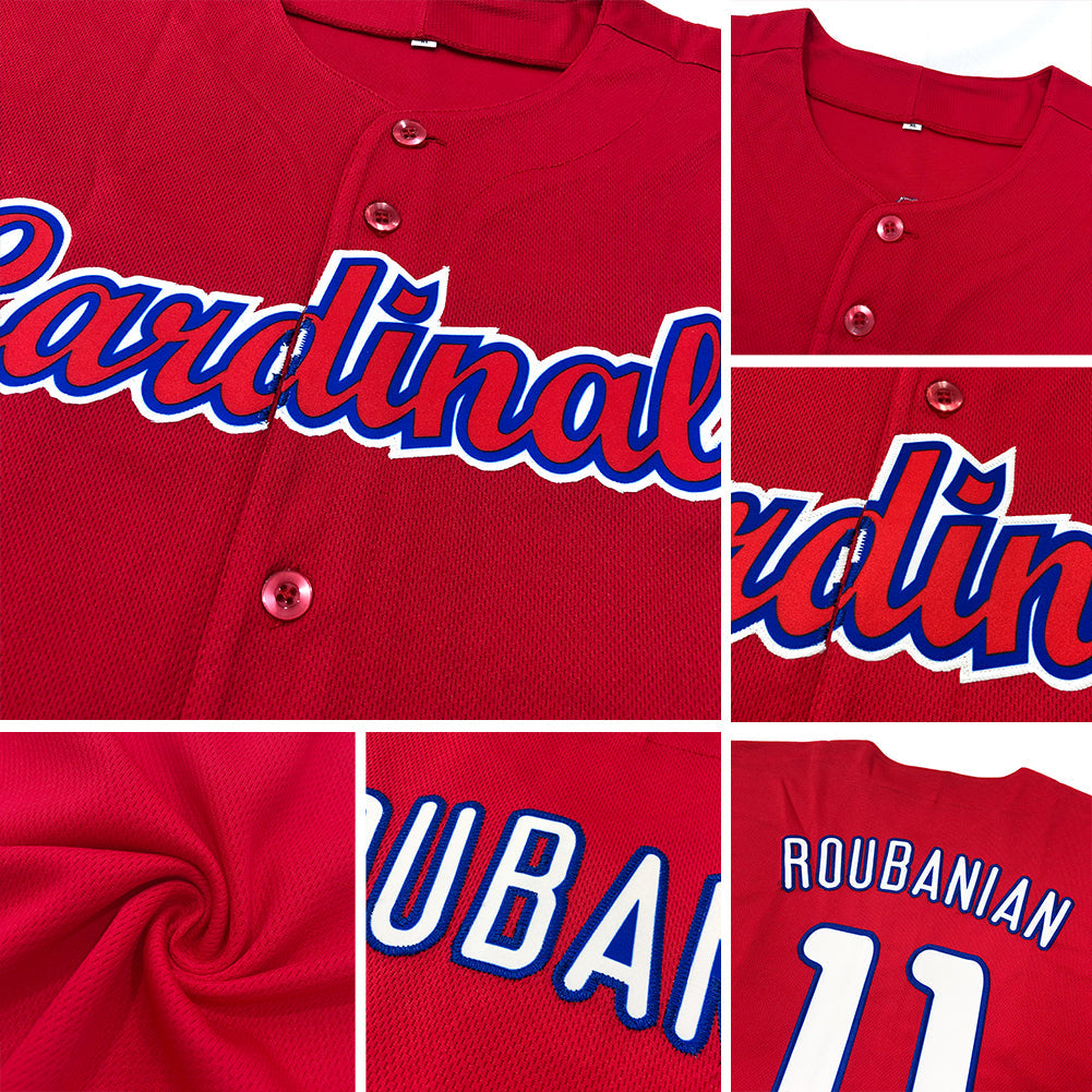 Custom Red White-Royal Authentic Baseball Jersey view 6