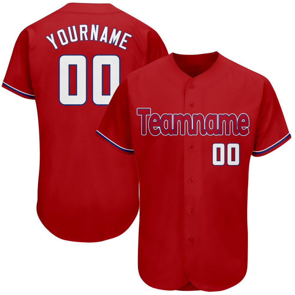 Custom Red White-Royal Authentic Baseball Jersey - Main View