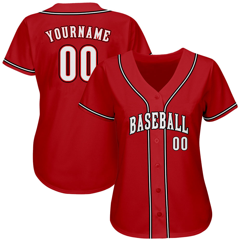 Custom Red White-Black Authentic Baseball Jersey view 2