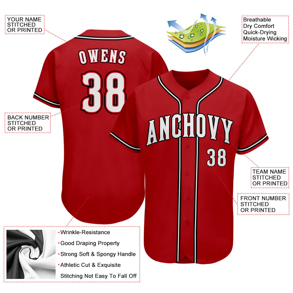 Custom Red White-Black Authentic Baseball Jersey view 3