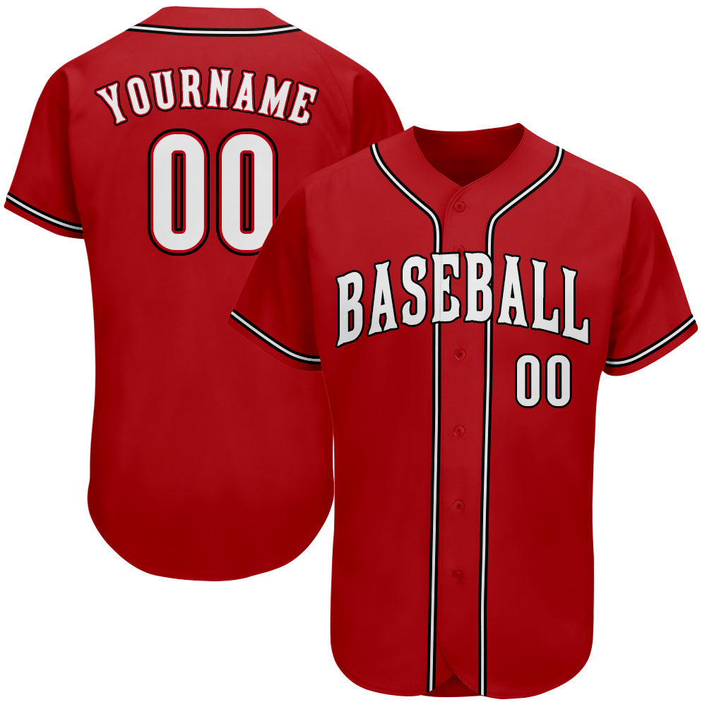 Custom Red White-Black Authentic Baseball Jersey - Main View