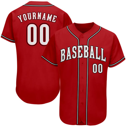 Custom Red White-Black Authentic Baseball Jersey - Main View