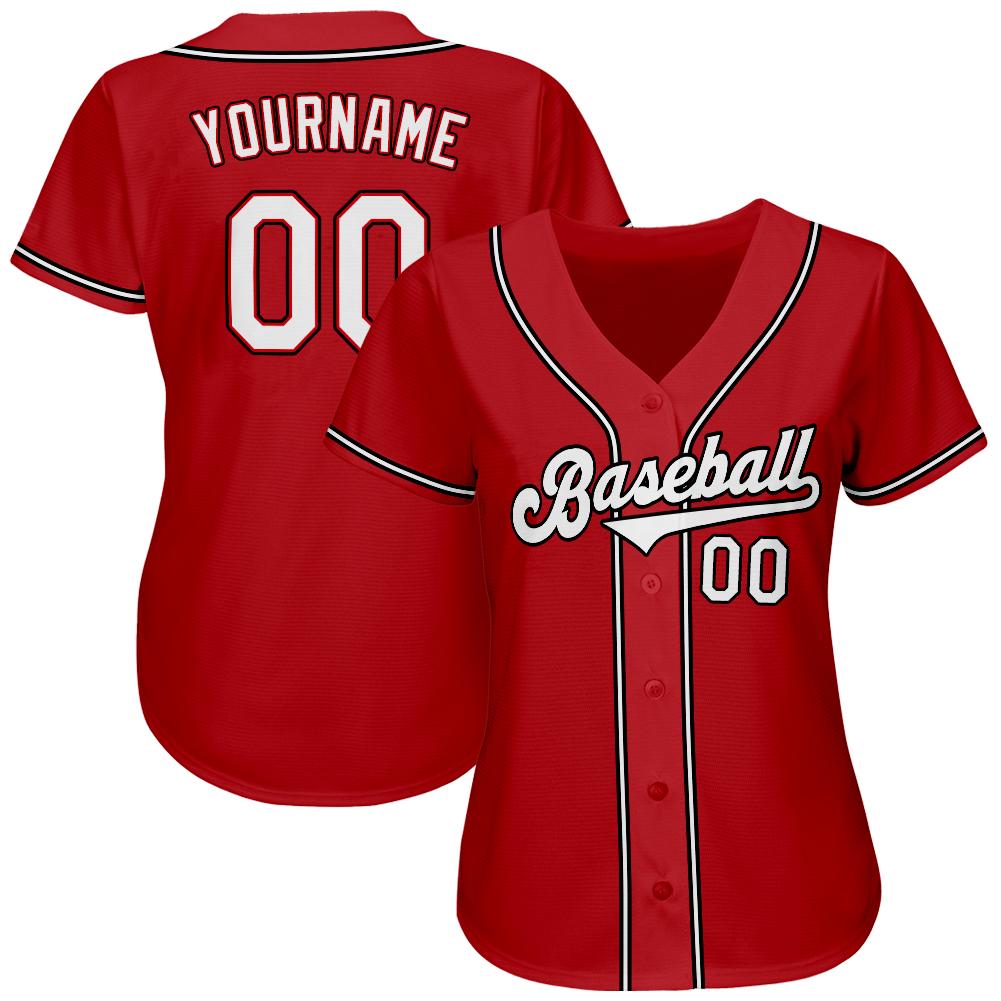 Custom Red White-Black Authentic Baseball Jersey view 2