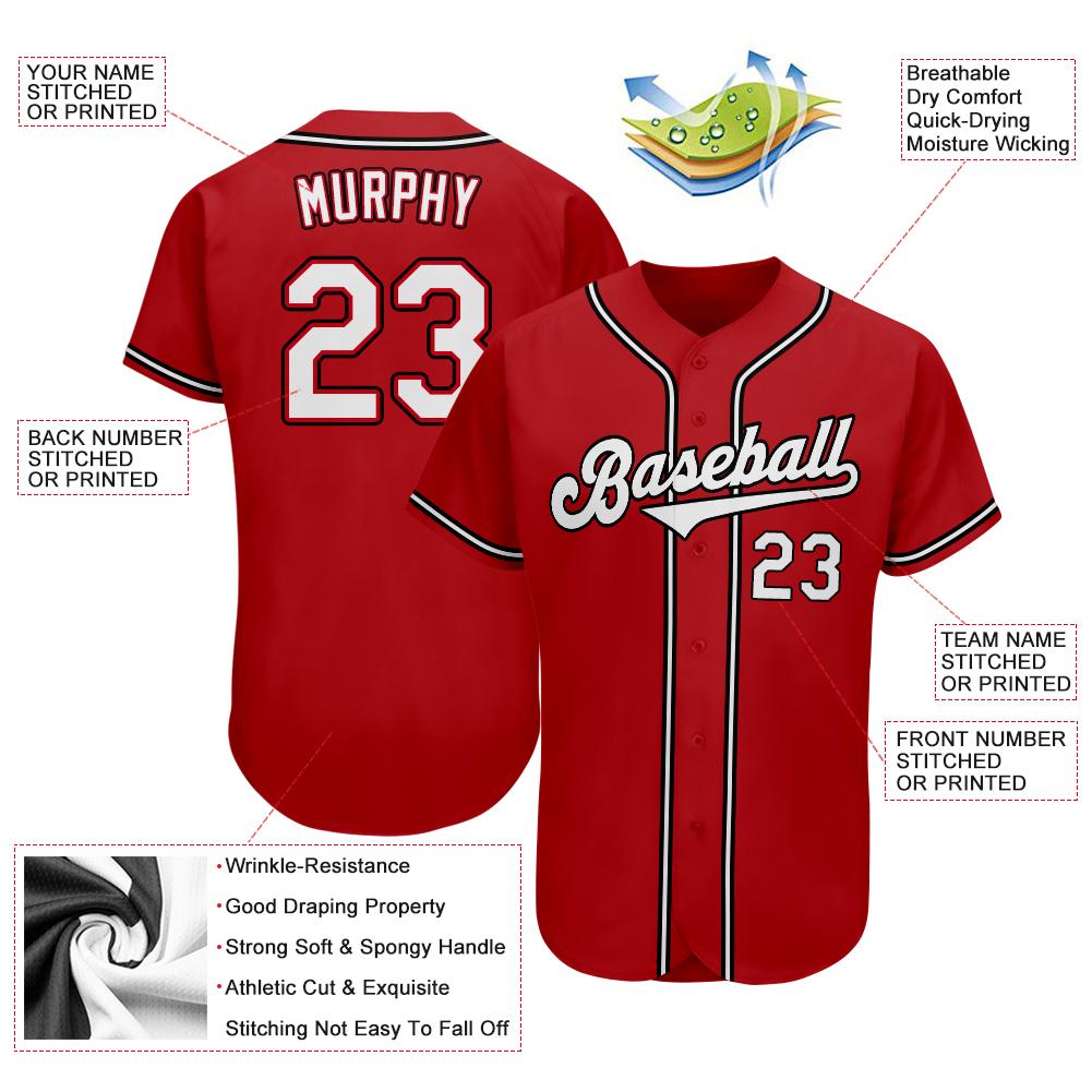 Custom Red White-Black Authentic Baseball Jersey view 3