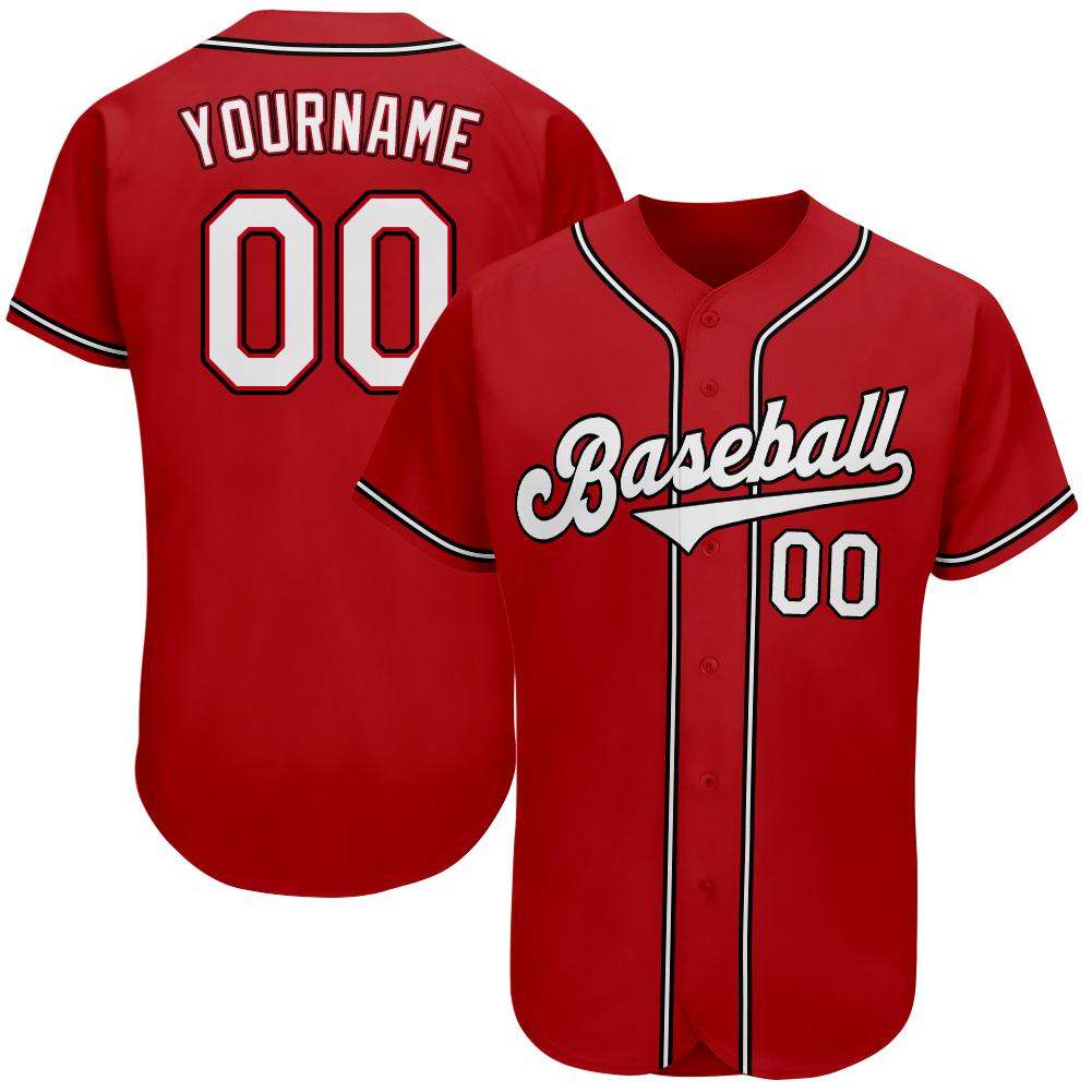 Custom Red White-Black Authentic Baseball Jersey - Main View