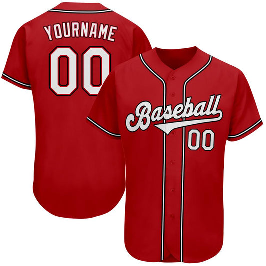 Custom Red White-Black Authentic Baseball Jersey - Main View