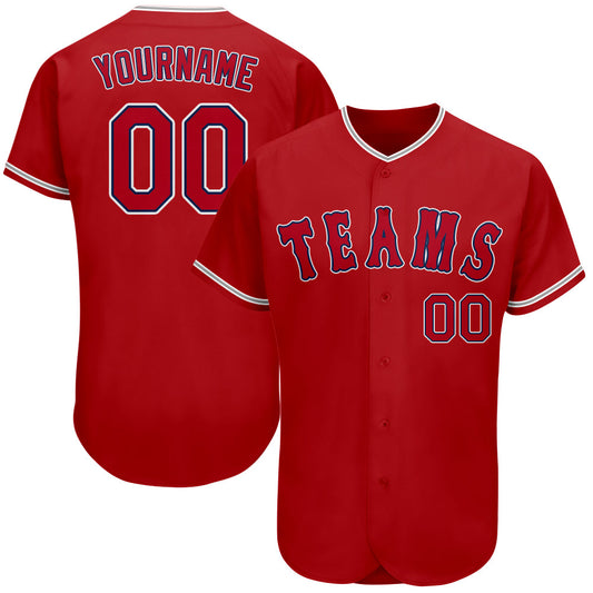 Custom Red Red-Navy Authentic Baseball Jersey - Main View