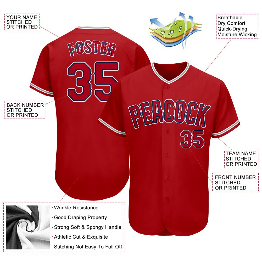 Custom Red Red-Navy Authentic Baseball Jersey view 3