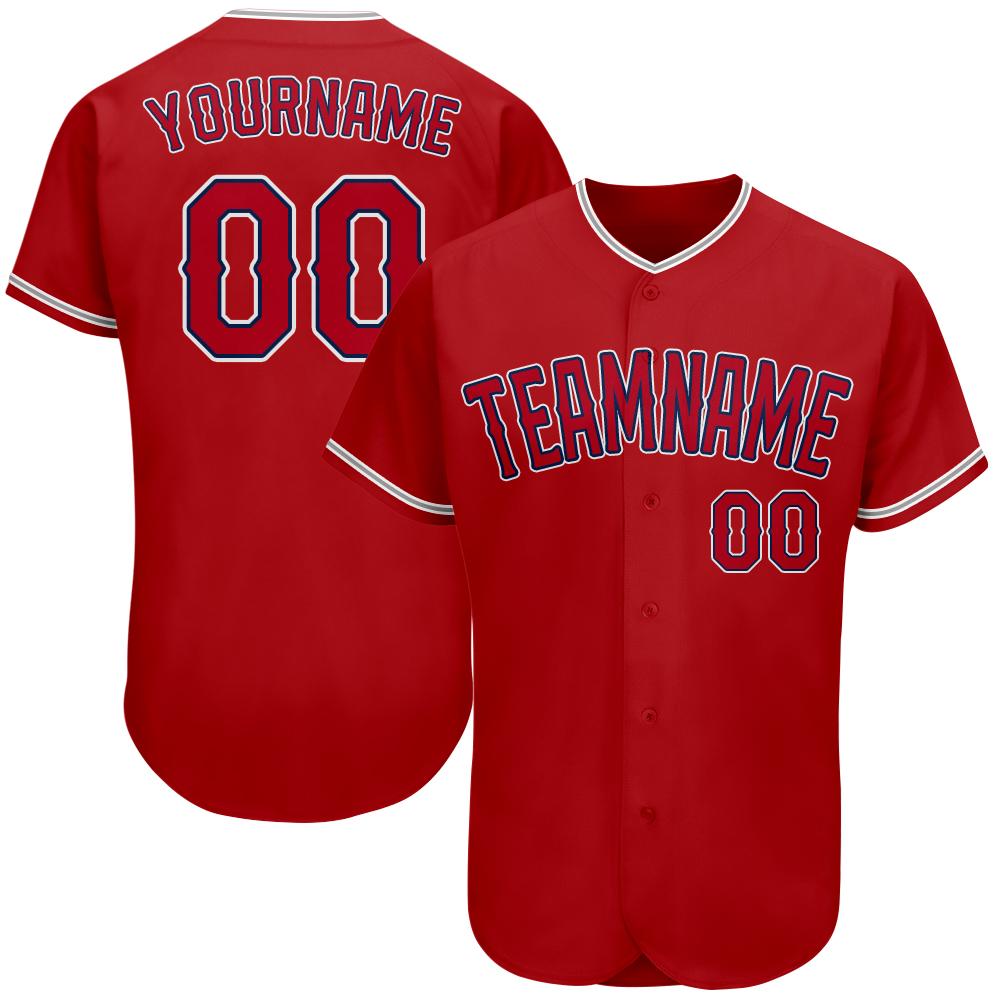 Custom Red Red-Navy Authentic Baseball Jersey - Main View