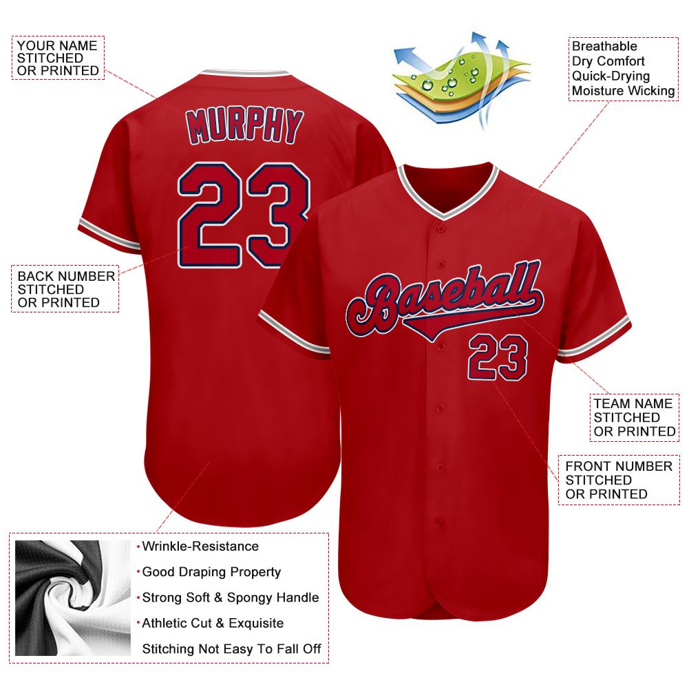Custom Red Red-Navy Authentic Baseball Jersey view 3