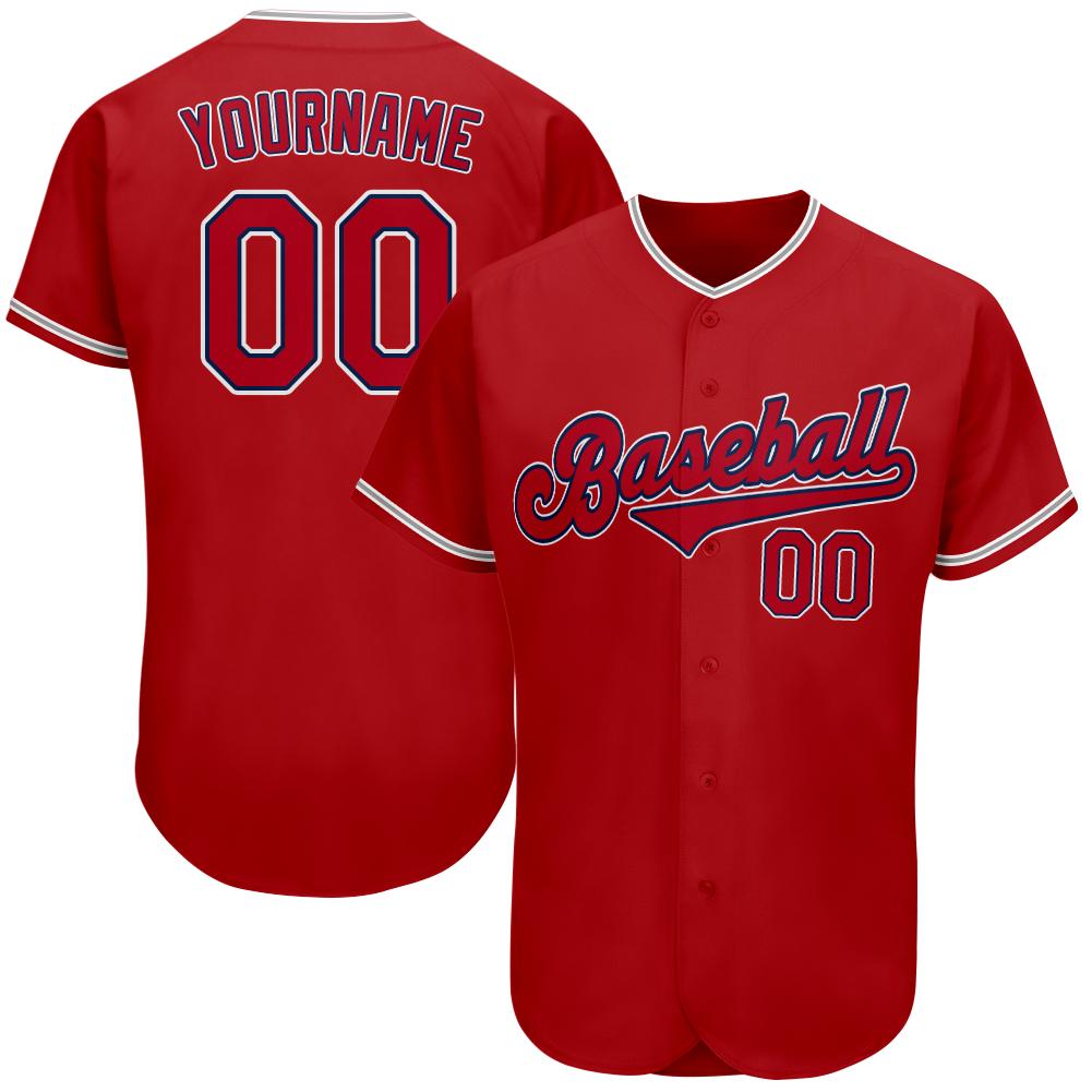 Custom Red Red-Navy Authentic Baseball Jersey - Main View