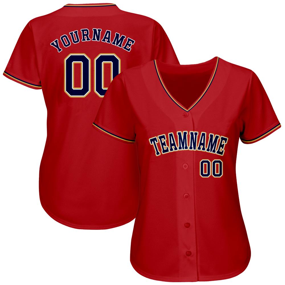Custom Red Navy-Old Gold Authentic Baseball Jersey view 2
