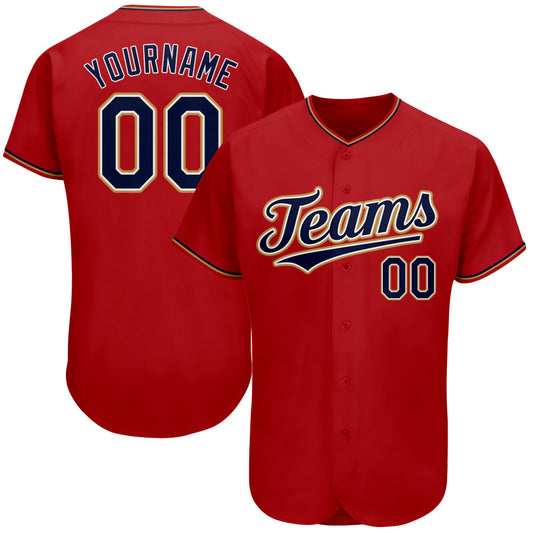 Custom Red Navy-Old Gold Authentic Baseball Jersey - Main View