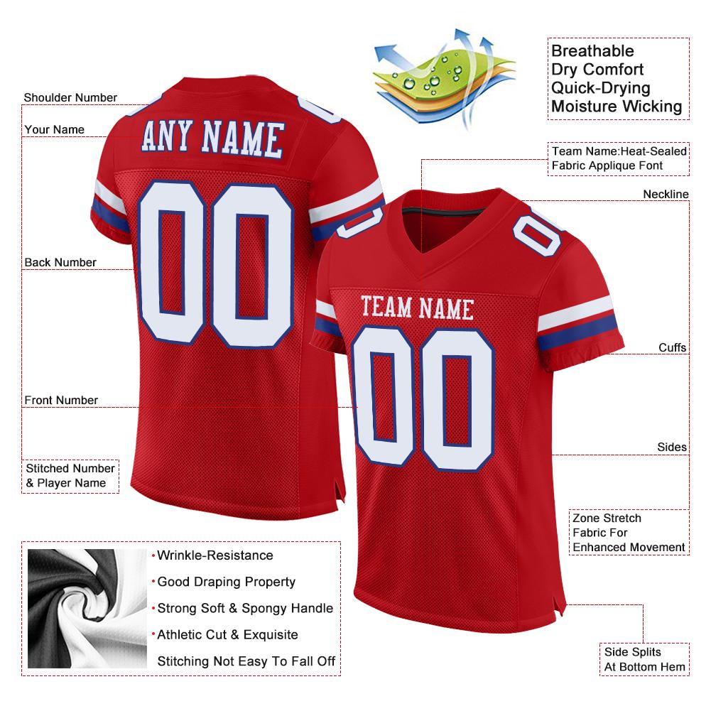 Custom Red White-Royal Mesh Authentic Football Jersey view 4