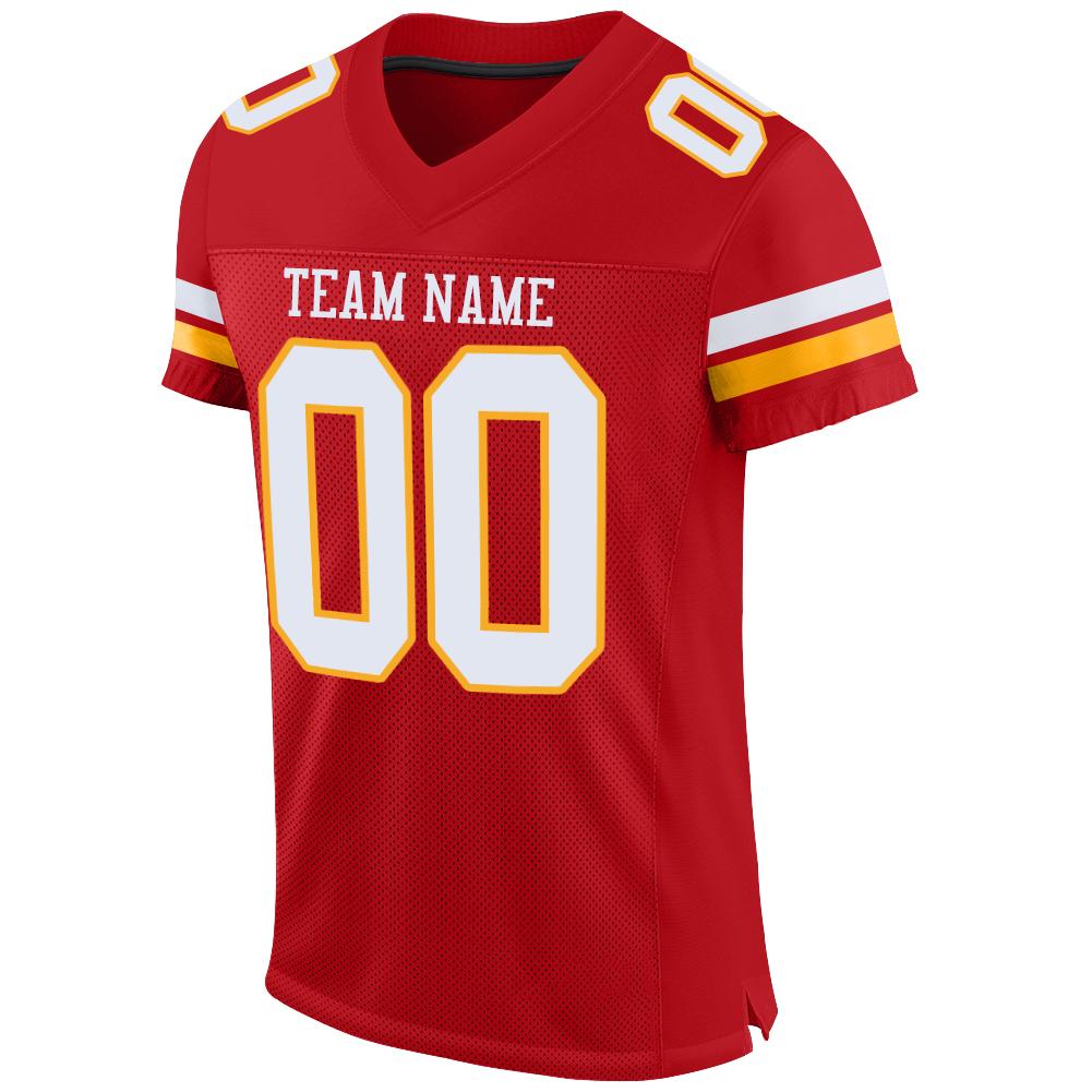 Custom Red White-Gold Mesh Authentic Football Jersey view 2