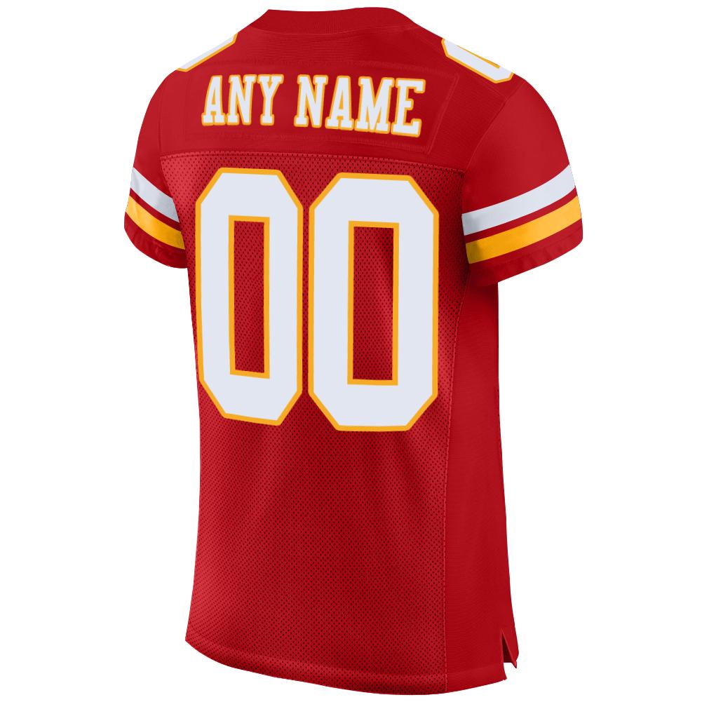 Custom Red White-Gold Mesh Authentic Football Jersey view 3