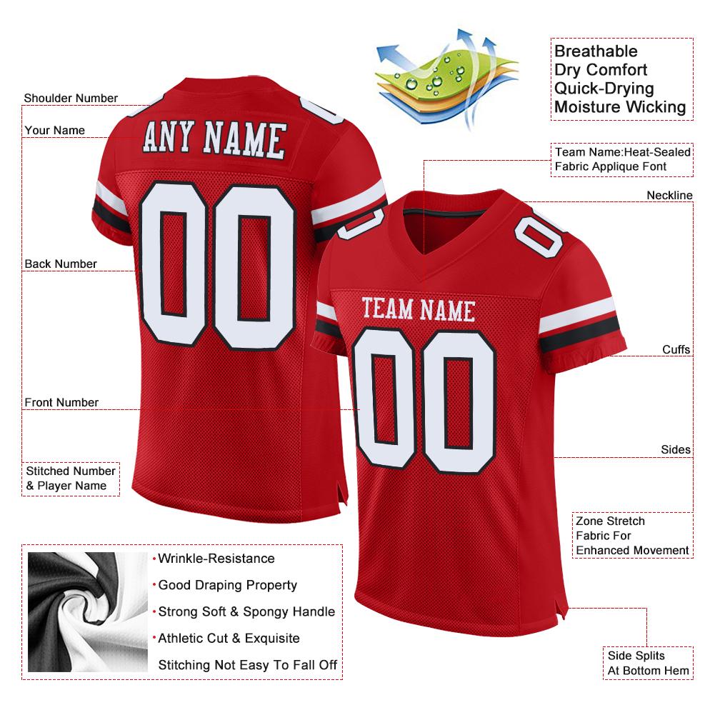 Custom Red White-Black Mesh Authentic Football Jersey view 5