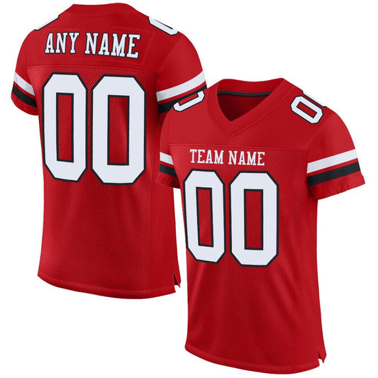 Custom Red White-Black Mesh Authentic Football Jersey - Main View