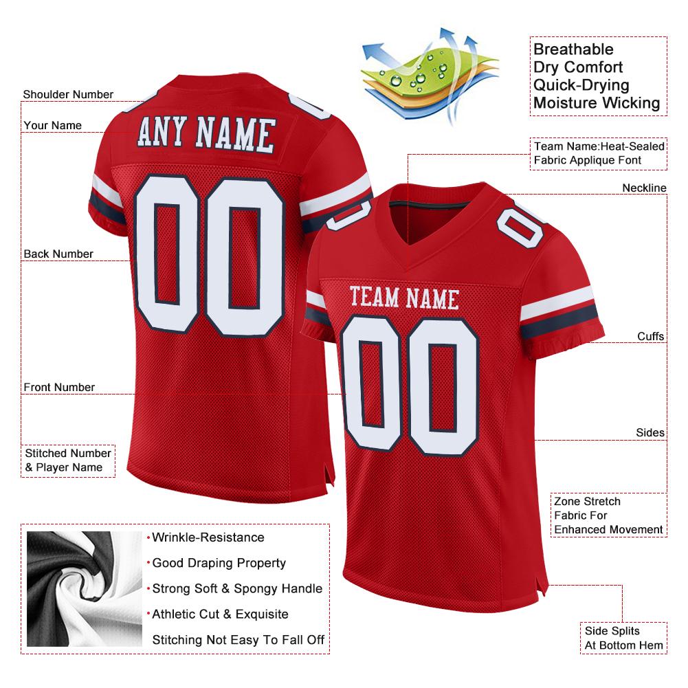 Custom Red White-Navy Mesh Authentic Football Jersey view 4