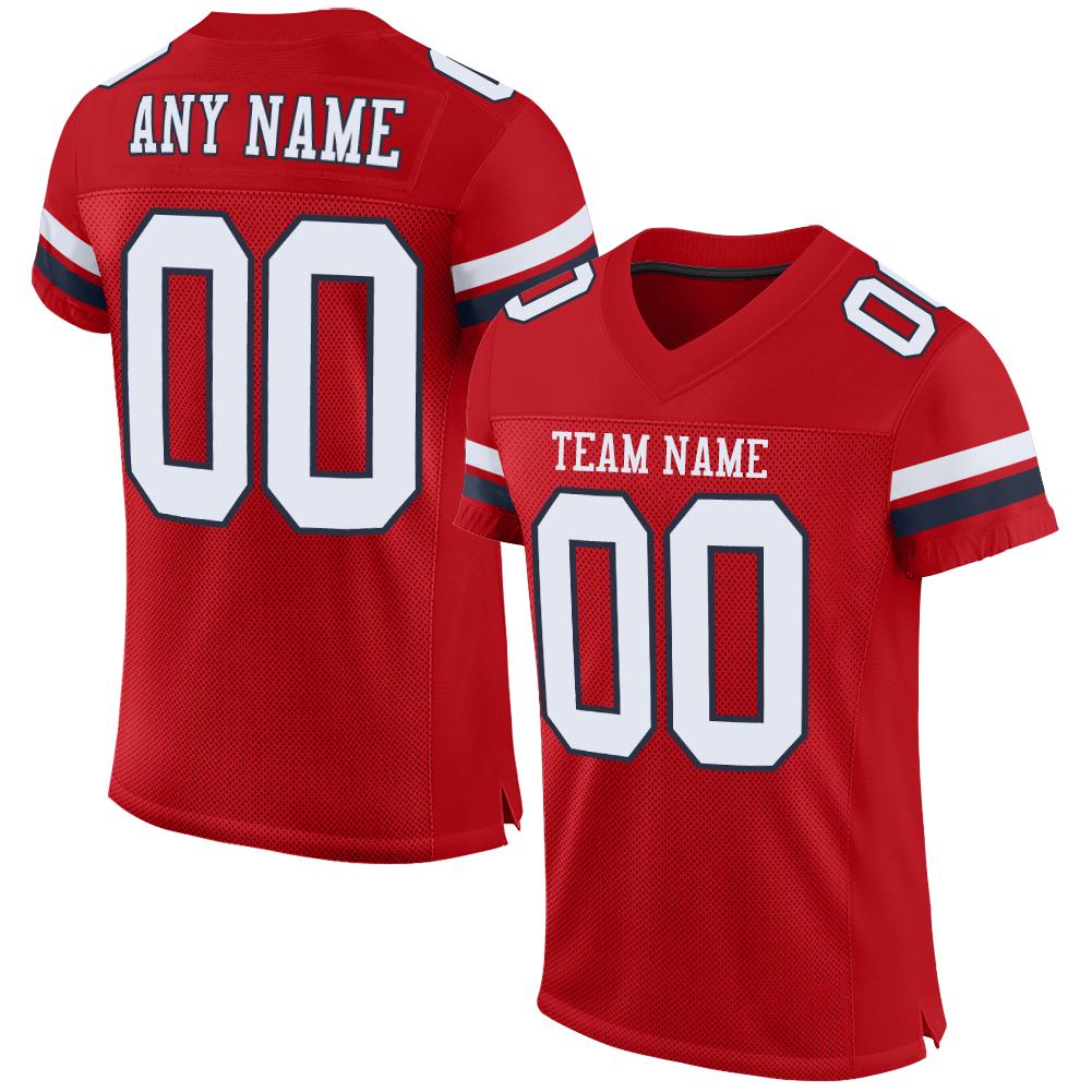 Custom Red White-Navy Mesh Authentic Football Jersey - Main View