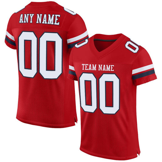 Custom Red White-Navy Mesh Authentic Football Jersey - Main View