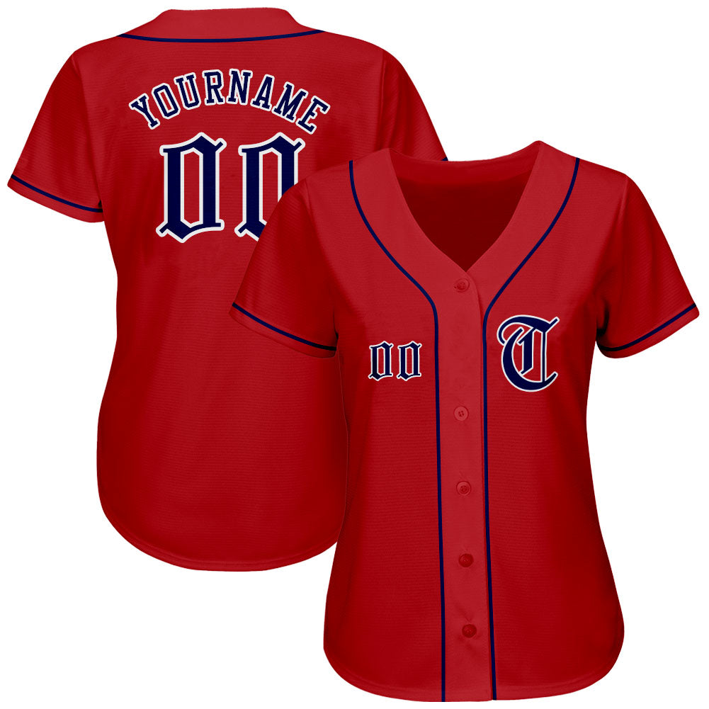 Custom Red Navy-White Authentic Baseball Jersey view 2