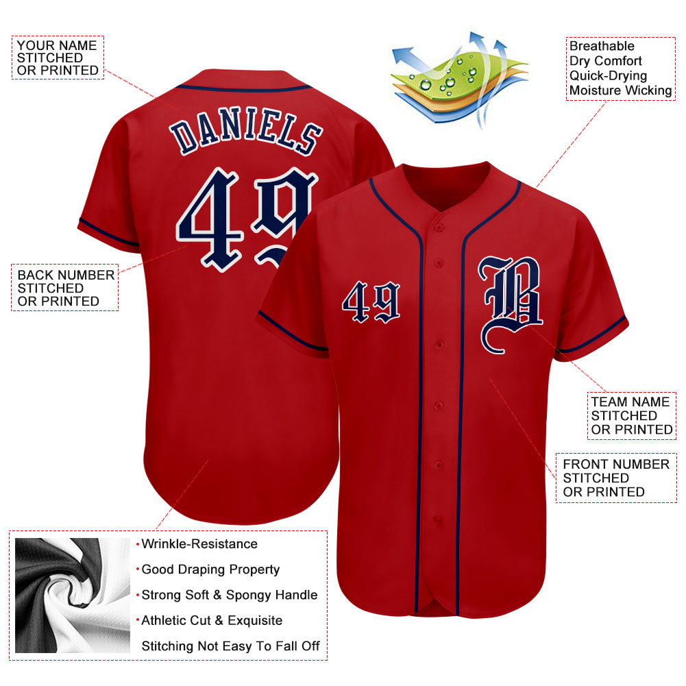 Custom Red Navy-White Authentic Baseball Jersey view 3