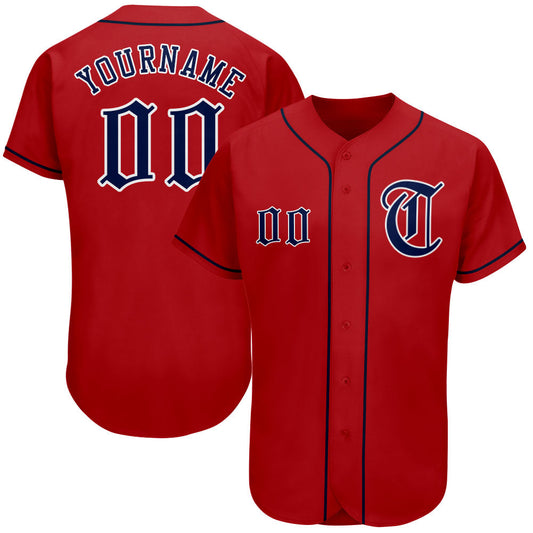 Custom Red Navy-White Authentic Baseball Jersey - Main View